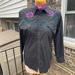 Vintage Ely Diamond Supply Co. embroidered western shirt with turquoise piping